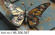 Butterfly with gears and a clock on its back. Стоковое AI-видео, аниматор Sergey Grishin / Фотобанк Лори