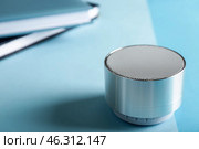 Smart home assistant device on color background. Стоковое фото, фотограф Pixel_shot / Фотобанк Лори