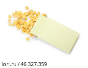 Box with tasty cornflakes on white background. Стоковое фото, фотограф Pixel_shot / Фотобанк Лори