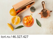 Glass of Aperol spritz cocktail on light background. Стоковое фото, фотограф Pixel_shot / Фотобанк Лори