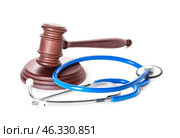 Judge gavel and stethoscope on white background. Concept of health care reform. Стоковое фото, фотограф Pixel_shot / Фотобанк Лори