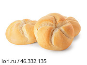 Delicious kaiser rolls on white background. Стоковое фото, фотограф Pixel_shot / Фотобанк Лори