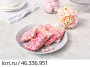 Plate with crispy rice bars on table. Стоковое фото, фотограф Pixel_shot / Фотобанк Лори