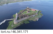 Aerial view on fortress Oreshek, Leningrad region (2018 год). Стоковое видео, видеограф Михаил Коханчиков / Фотобанк Лори