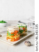 Plate with tasty aspic on table. Стоковое фото, фотограф Pixel_shot / Фотобанк Лори