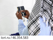 African-American Muslim man praying indoors, closeup. Стоковое фото, фотограф Pixel_shot / Фотобанк Лори