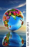 Explore a Vibrant World of Flowers and Nature Enveloping Earth Reflected in Tranquil Waters Under a Serene Sky. Стоковое AI-видео, аниматор Оксана Медведева / Фотобанк Лори