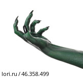 Halloween green witch's or zombie's hand isolated on white. Стоковое фото, фотограф Pixel_shot / Фотобанк Лори