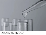 Pipette dripping sample into test tube on light background, closeup. Стоковое фото, фотограф Pixel_shot / Фотобанк Лори