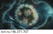 Intricate View of Viruses Interacting With Plant Life in a Vibrant, Microscopic World Filled With Details. Стоковое AI-видео, аниматор Оксана Медведева / Фотобанк Лори