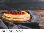 Tasty blini with berries on table. Стоковое фото, фотограф Pixel_shot / Фотобанк Лори