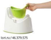 Woman with baby potty on white background. Стоковое фото, фотограф Pixel_shot / Фотобанк Лори