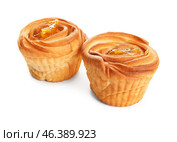 Tasty cruffins with jam on white background. Стоковое фото, фотограф Pixel_shot / Фотобанк Лори