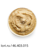 Bowl of tasty baba ghanoush with sesame on white background. Стоковое фото, фотограф Pixel_shot / Фотобанк Лори