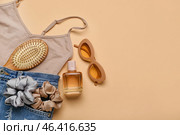 Stylish female clothes and accessories on beige background. Стоковое фото, фотограф Pixel_shot / Фотобанк Лори