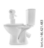 Toilet bowl and rolls of paper on white background. Стоковое фото, фотограф Pixel_shot / Фотобанк Лори