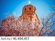 Крым, Евпатория, курорт, архитектура, православный храм, весна, весеннее цветение, небо (2019 год). Стоковое фото, фотограф Андрей Макаренко / Фотобанк Лори