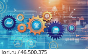 Gears rotating representing global communication and business processes. Стоковое AI-видео, аниматор Юрий Поздников / Фотобанк Лори