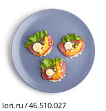 Тарелка с вкусными канапе на белом фоне. Стоковое фото, фотограф Pixel_shot / Фотобанк Лори