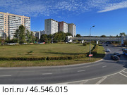 Moscow, Russia - Sept 20. 2024. 6 microdistrict of Zelenograd. Overground pedestrian crossing. Редакционное фото, фотограф Володина Ольга / Фотобанк Лори