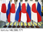 Государственные флаги Японии и Российской Федерации. Стоковое фото, фотограф Валерий Шарифулин / ТАСС / Фотобанк Лори
