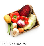 Корзина с ингредиентами для приготовления вкусного борща на белом фоне. Стоковое фото, фотограф Pixel_shot / Фотобанк Лори