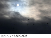 Массовое десантирование военнослужащих в ходе тактических учений. Стоковое фото, фотограф Владимир Смирнов / ТАСС / Фотобанк Лори