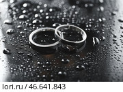 Пара обручальных колец на мокром столе. Стоковое фото, фотограф Pixel_shot / Фотобанк Лори