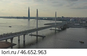 Cable-stayed bridge in St.Petersburg (2019 год). Стоковое видео, видеограф Михаил Коханчиков / Фотобанк Лори
