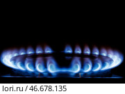Зажженная конфорка на газовой плите. С. Стоковое фото, фотограф Елагин/Бизнес Online / ТАСС / Фотобанк Лори