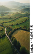 Beautiful landscape with a winding road and trees. Стоковое AI-видео, аниматор Sergey Grishin / Фотобанк Лори
