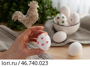 Раскрашивание пасхальных куриных яиц, подготовка к празднованию Светлой Пасхи. Стоковое фото, фотограф Оксана Шведкова / Фотобанк Лори