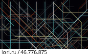 Neon lines move along specified route and create schematic animation on black background. Стоковая иллюстрация, иллюстратор David Kashakhi / Фотобанк Лори