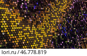 Futuristic background with 3d waves on computer field with cells. Стоковая иллюстрация, иллюстратор David Kashakhi / Фотобанк Лори