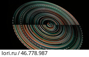 Digital disk with circular radius with neon lines on black background. Стоковая иллюстрация, иллюстратор David Kashakhi / Фотобанк Лори