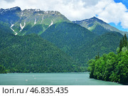 Landscape with Highland Lake Ritsa in an Abkhazia in June. Стоковое фото, фотограф Володина Ольга / Фотобанк Лори