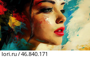 Stunning portrait of a woman with vibrant colors and expressive brushstrokes. Стоковое AI-изображение, AI-художник Михаил Коханчиков / Фотобанк Лори
