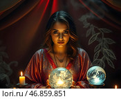 Гадалка с магическим шаром. Стоковое AI-изображение, AI-художник Boostport / Фотобанк Лори