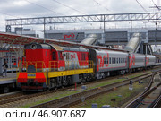 Маневровый тепловоз ЧМЭ3-1347 на станции Казань, Татарстан (2020 год). Редакционное фото, фотограф Алексей Иванов / Фотобанк Лори