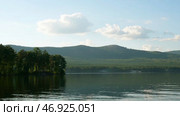 Summer landscape with river, cloudy sky, forest and sun timelapse. Стоковое фото, фотограф David Kashakhi / Фотобанк Лори
