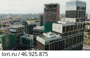 Aerial view of a newly built luxury residential complex and the construction site in progress. Стоковое фото, фотограф David Kashakhi / Фотобанк Лори