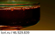 Close up of red soft drink inside a glass against a wall changing color. Стоковое фото, фотограф David Kashakhi / Фотобанк Лори