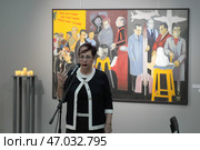 Зам. начальник Управления культуры Балашиха Марина Анатольевна Чернова в музее на открытии выставки в честь 80-летя Победы в ВОВ. Редакционное фото, фотограф Дмитрий Неумоин / Фотобанк Лори