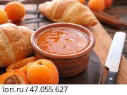Чаша вкусного абрикосового джема на столе, крупным планом. Стоковое фото, фотограф Pixel_shot / Фотобанк Лори