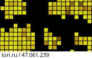 Black background.Design.Blue and yellow squares in abstraction run over a black background like tetris. Стоковая иллюстрация, иллюстратор David Kashakhi / Фотобанк Лори