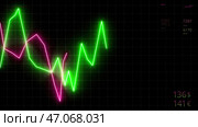 Neon chart moving up and down on digital computer screen with dark background. Стоковое фото, фотограф David Kashakhi / Фотобанк Лори