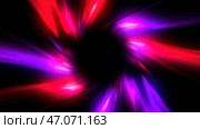 Blue-violet light that makes up the tunnel and moves inwards on a black background in abstraction. Стоковое фото, фотограф David Kashakhi / Фотобанк Лори
