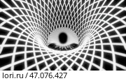 Monochrome glossy ball rolling inside rhombus tunnel. Стоковая иллюстрация, иллюстратор David Kashakhi / Фотобанк Лори