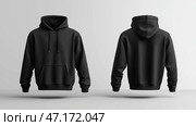 Black Hoodie plain mockup hoodie, seen from the front and back. Черная толстовка, худи с капюшоном, вид спереди и сзади. Стоковое AI-изображение, AI-художник Katsiaryna Repich / Фотобанк Лори
