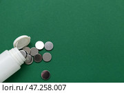 Пластиковая бутылка с литиевыми батарейками на зеленом фоне. Стоковое фото, фотограф Pixel_shot / Фотобанк Лори